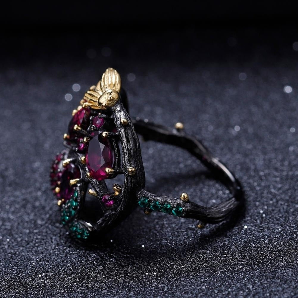 Gothic Faux Ruby Tree Branch Bee Women Finger Ring Party Banquet Jewelry Gift Image 3