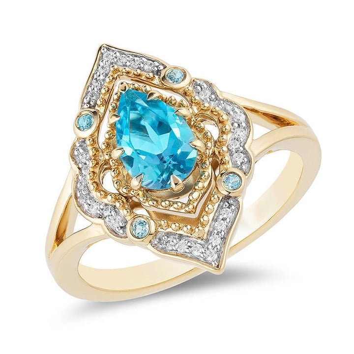 Waterdrop Faux Blue Topaz Women Hollow Finger Ring Party Banquet Jewelry Gift Image 1