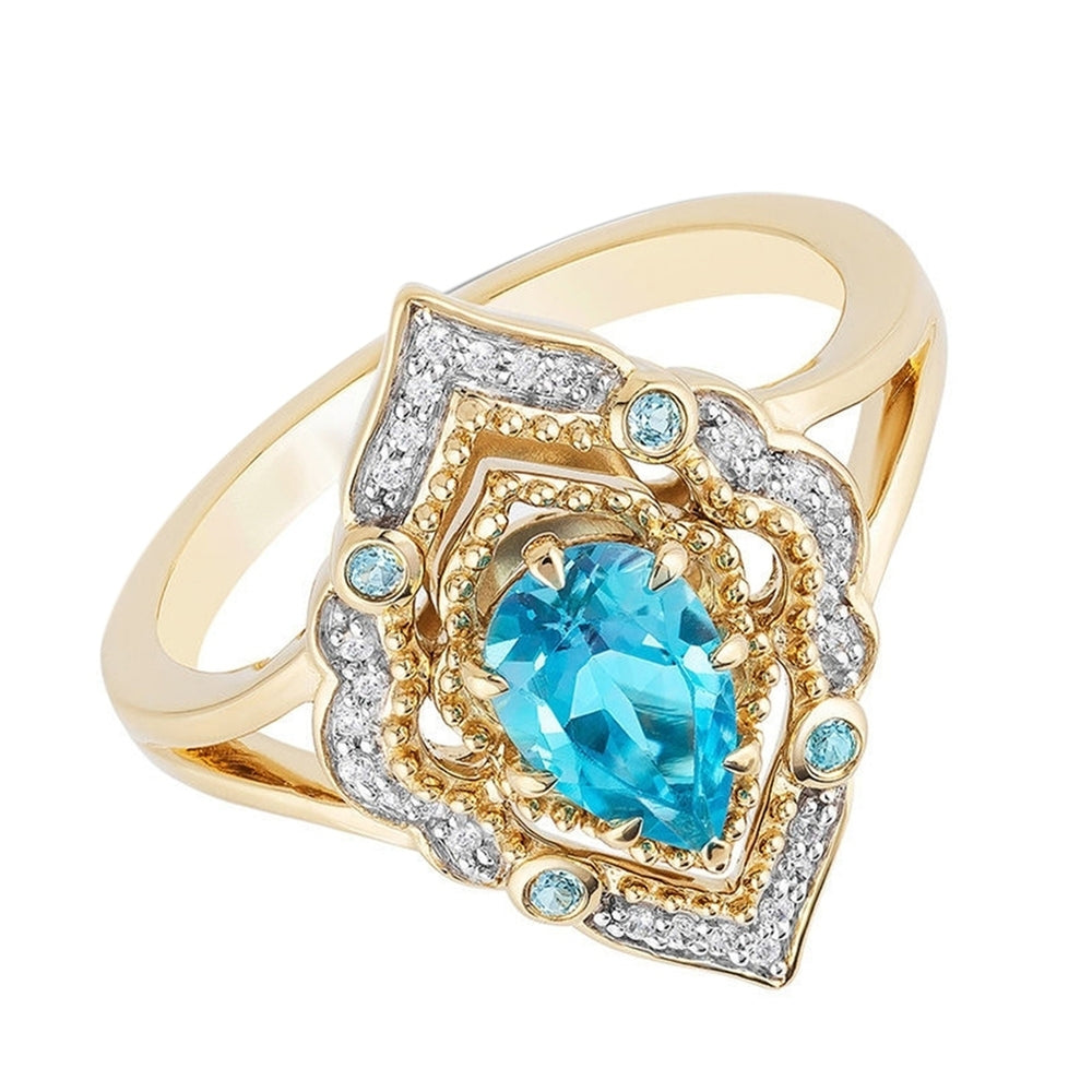 Waterdrop Faux Blue Topaz Women Hollow Finger Ring Party Banquet Jewelry Gift Image 2