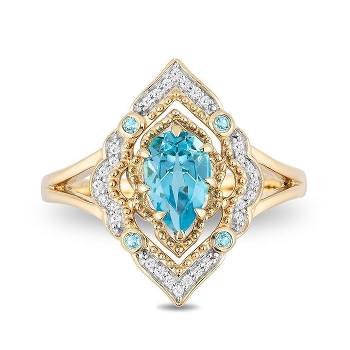 Waterdrop Faux Blue Topaz Women Hollow Finger Ring Party Banquet Jewelry Gift Image 3