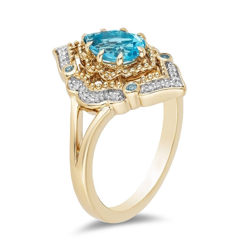 Waterdrop Faux Blue Topaz Women Hollow Finger Ring Party Banquet Jewelry Gift Image 4