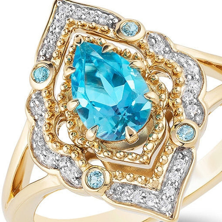 Waterdrop Faux Blue Topaz Women Hollow Finger Ring Party Banquet Jewelry Gift Image 4