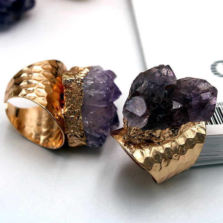 Retro Adjustable Open Band Natural Amethyst Finger Ring Jewelry Accessory Gift Image 2