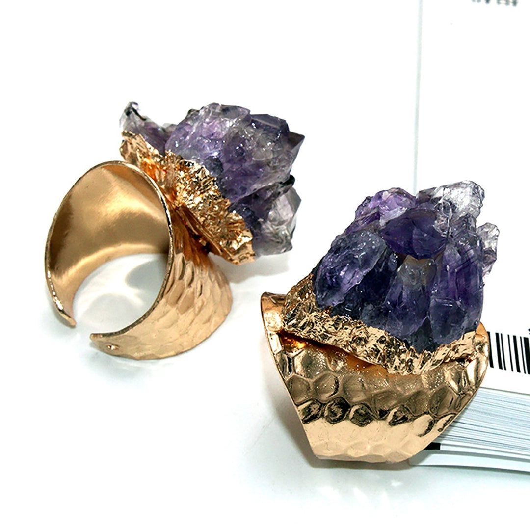 Retro Adjustable Open Band Natural Amethyst Finger Ring Jewelry Accessory Gift Image 4