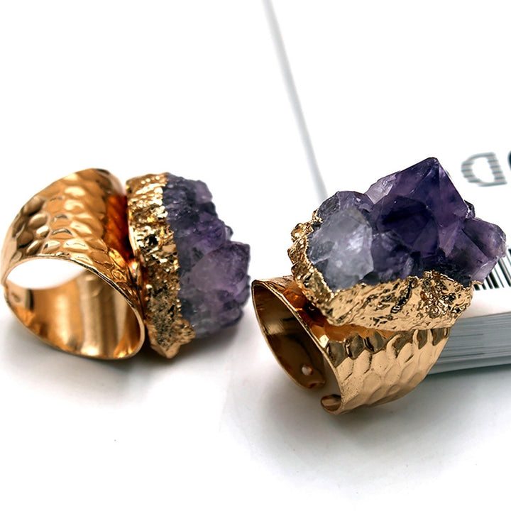 Retro Adjustable Open Band Natural Amethyst Finger Ring Jewelry Accessory Gift Image 6