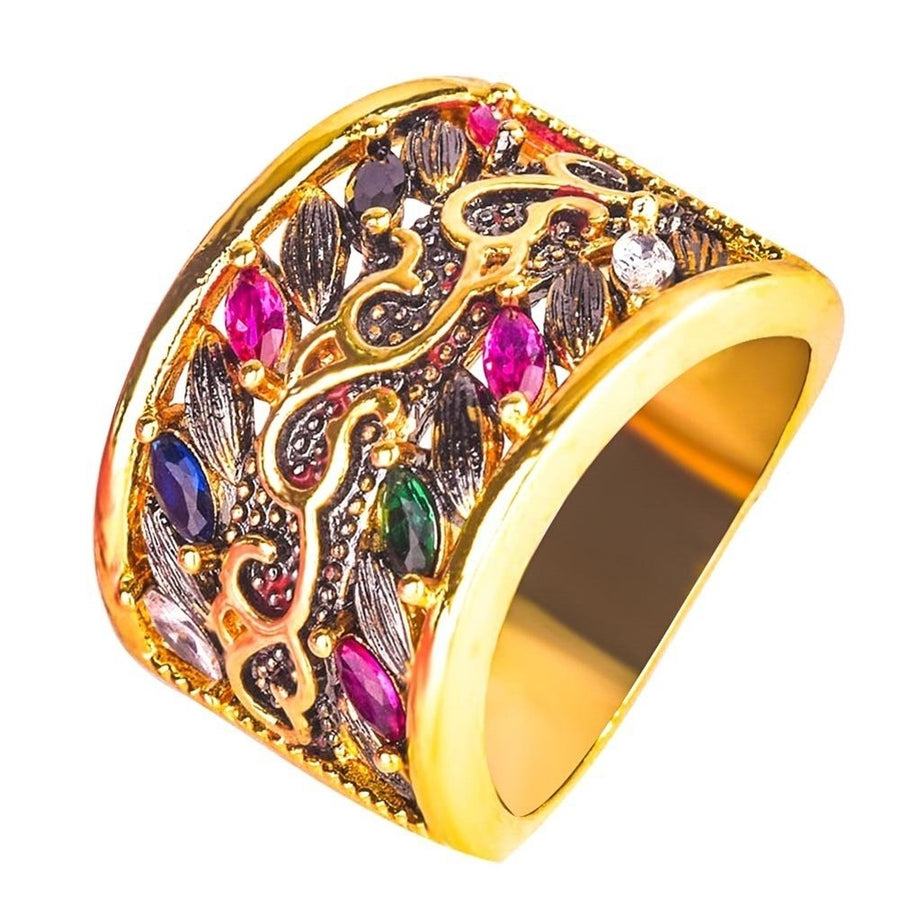 Gothic Style Luxury Multicolor Faux Gemstone Plated Engagement Ring Jewelry Gift Image 1