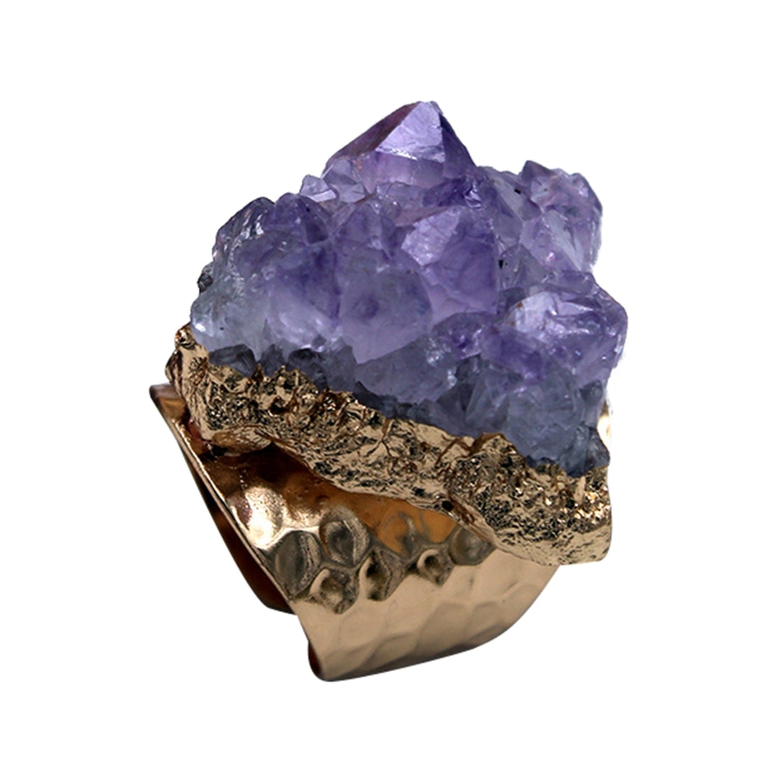 Retro Adjustable Open Band Natural Amethyst Finger Ring Jewelry Accessory Gift Image 7