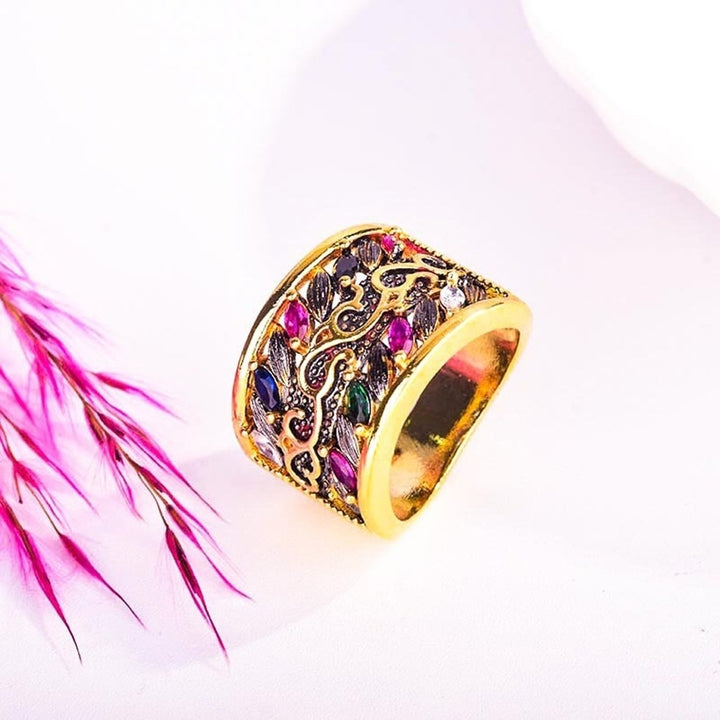 Gothic Style Luxury Multicolor Faux Gemstone Plated Engagement Ring Jewelry Gift Image 2