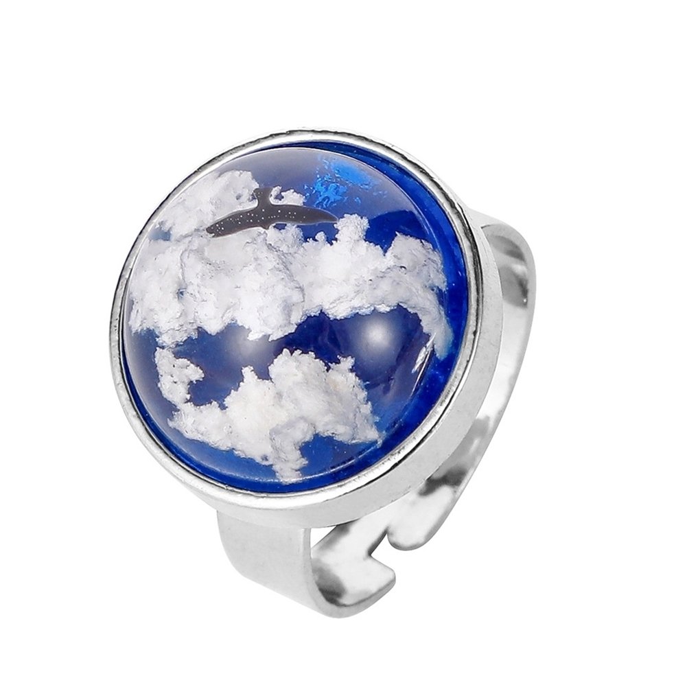 Women Fashion Round Water Drop Cloud Eagle Faux Sapphire Inlaid Ring Jewelry Image 1