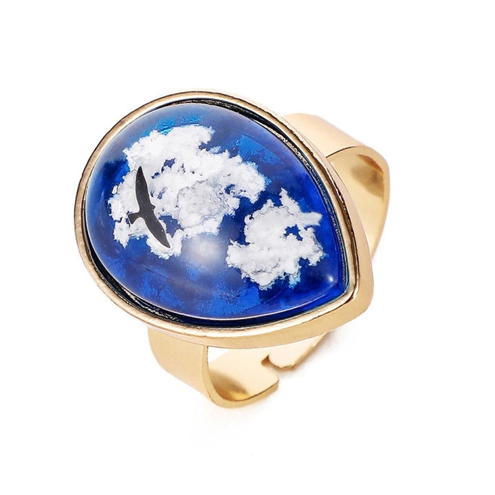 Women Fashion Round Water Drop Cloud Eagle Faux Sapphire Inlaid Ring Jewelry Image 4
