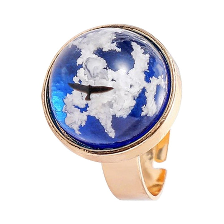 Women Fashion Round Water Drop Cloud Eagle Faux Sapphire Inlaid Ring Jewelry Image 4