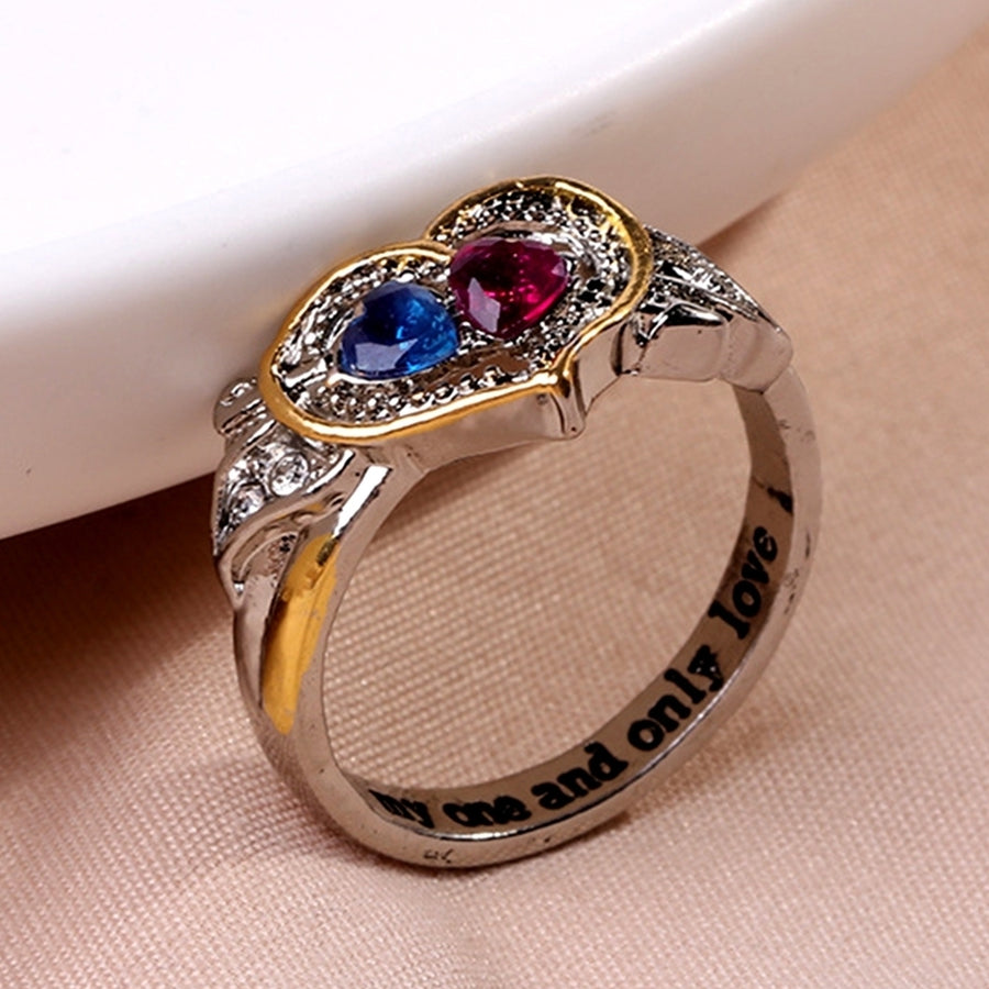Women Rhinestone Love Heart Alloy Fashion Ring Jewelry Gift for Valentines Image 1
