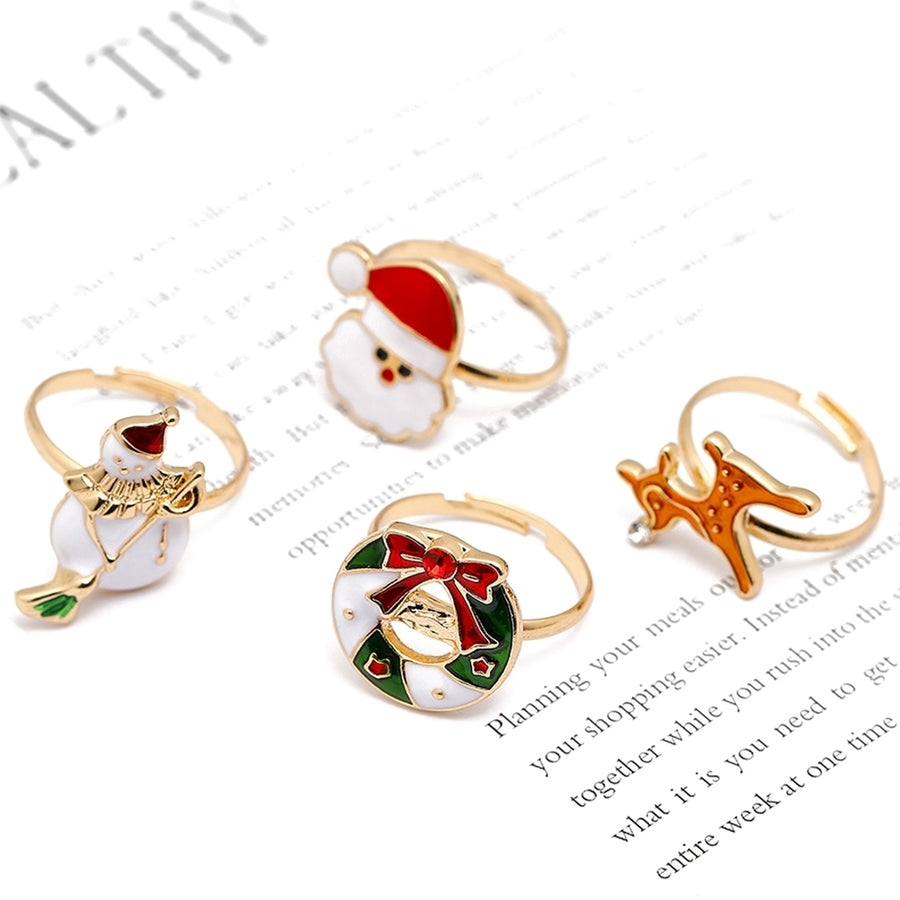 Christmas Jewelry Alloy Cartoon Kids Snowman Elk Xmas Tree Snowflake Ring Gift Image 1