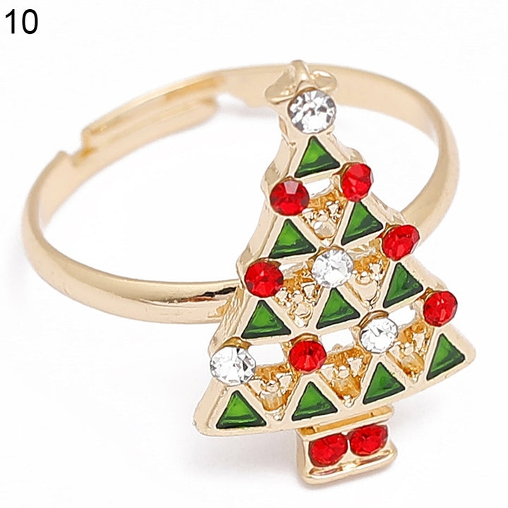 Christmas Jewelry Alloy Cartoon Kids Snowman Elk Xmas Tree Snowflake Ring Gift Image 2