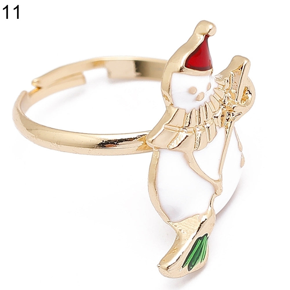 Christmas Jewelry Alloy Cartoon Kids Snowman Elk Xmas Tree Snowflake Ring Gift Image 3