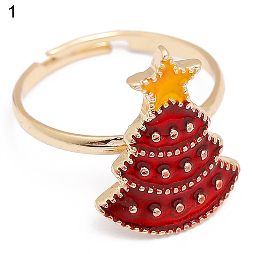 Christmas Jewelry Alloy Cartoon Kids Snowman Elk Xmas Tree Snowflake Ring Gift Image 4