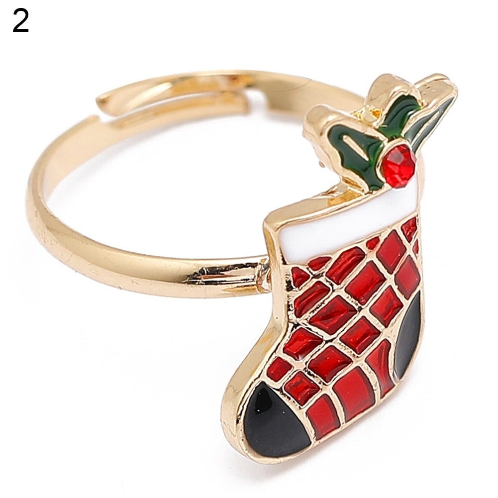 Christmas Jewelry Alloy Cartoon Kids Snowman Elk Xmas Tree Snowflake Ring Gift Image 4