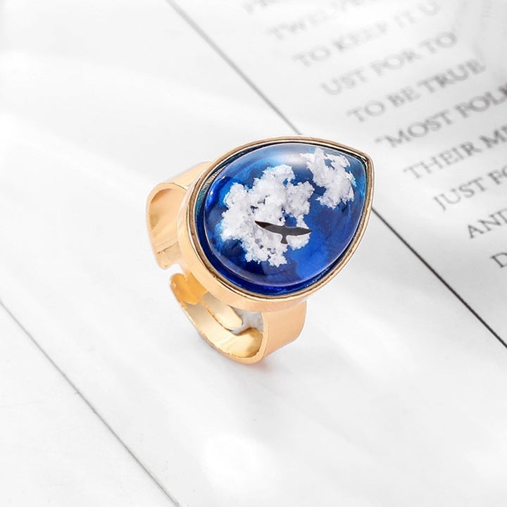 Women Fashion Round Water Drop Cloud Eagle Faux Sapphire Inlaid Ring Jewelry Image 12