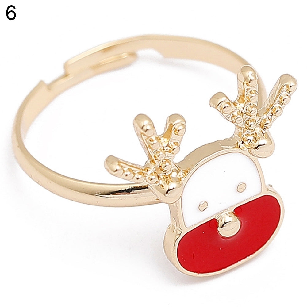 Christmas Jewelry Alloy Cartoon Kids Snowman Elk Xmas Tree Snowflake Ring Gift Image 9