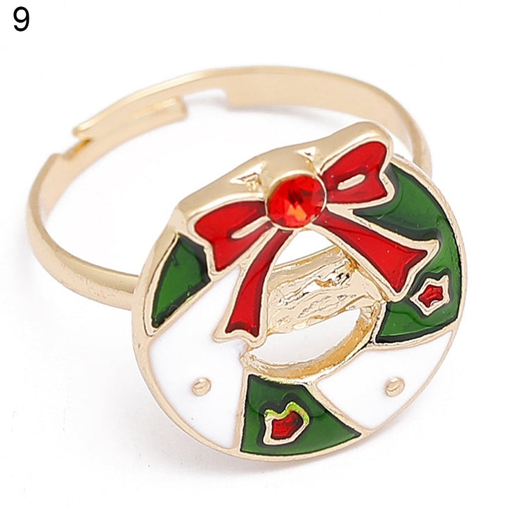 Christmas Jewelry Alloy Cartoon Kids Snowman Elk Xmas Tree Snowflake Ring Gift Image 12