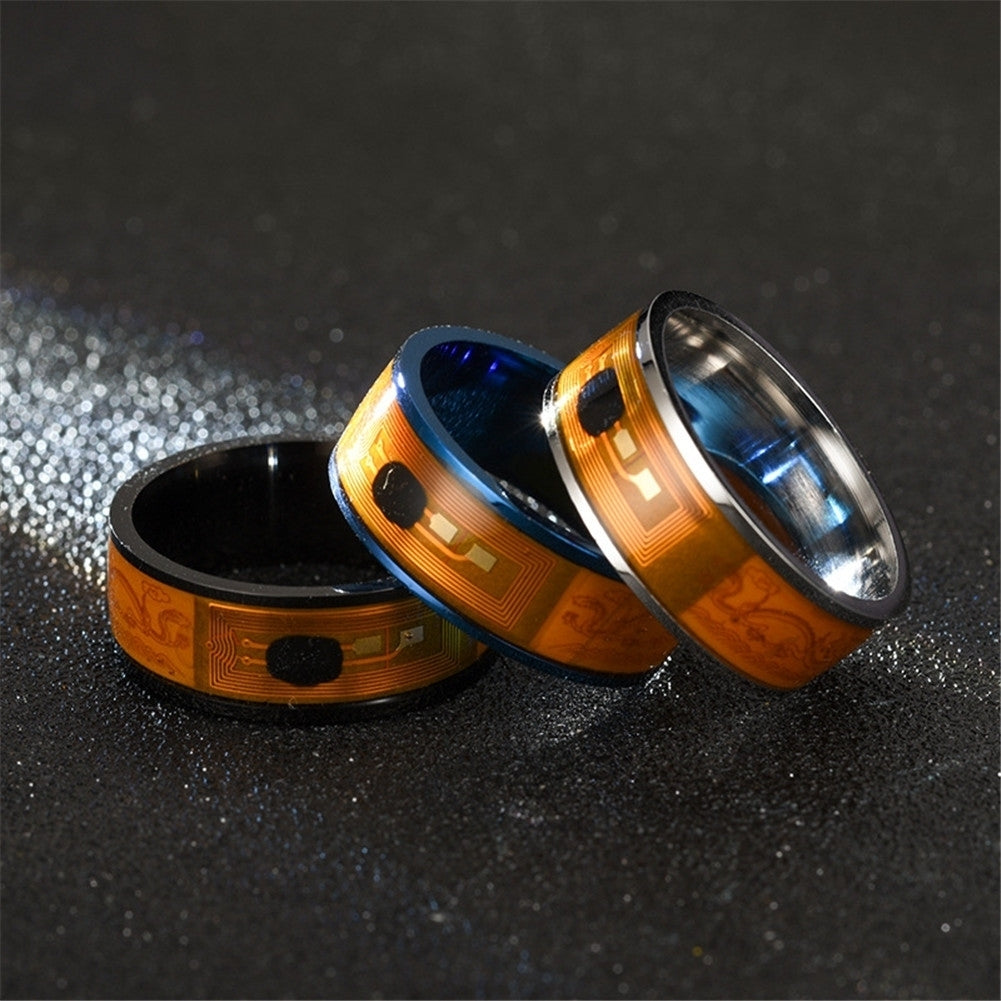 NFC Stainless Steel Phone Chip Dripping Oil Dual Dragon Pattern Smart Ring Gift Image 10