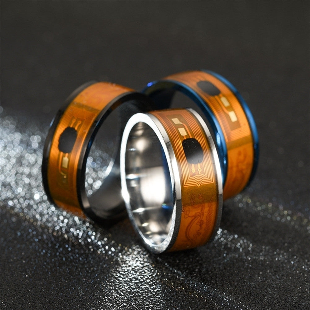 NFC Stainless Steel Phone Chip Dripping Oil Dual Dragon Pattern Smart Ring Gift Image 12