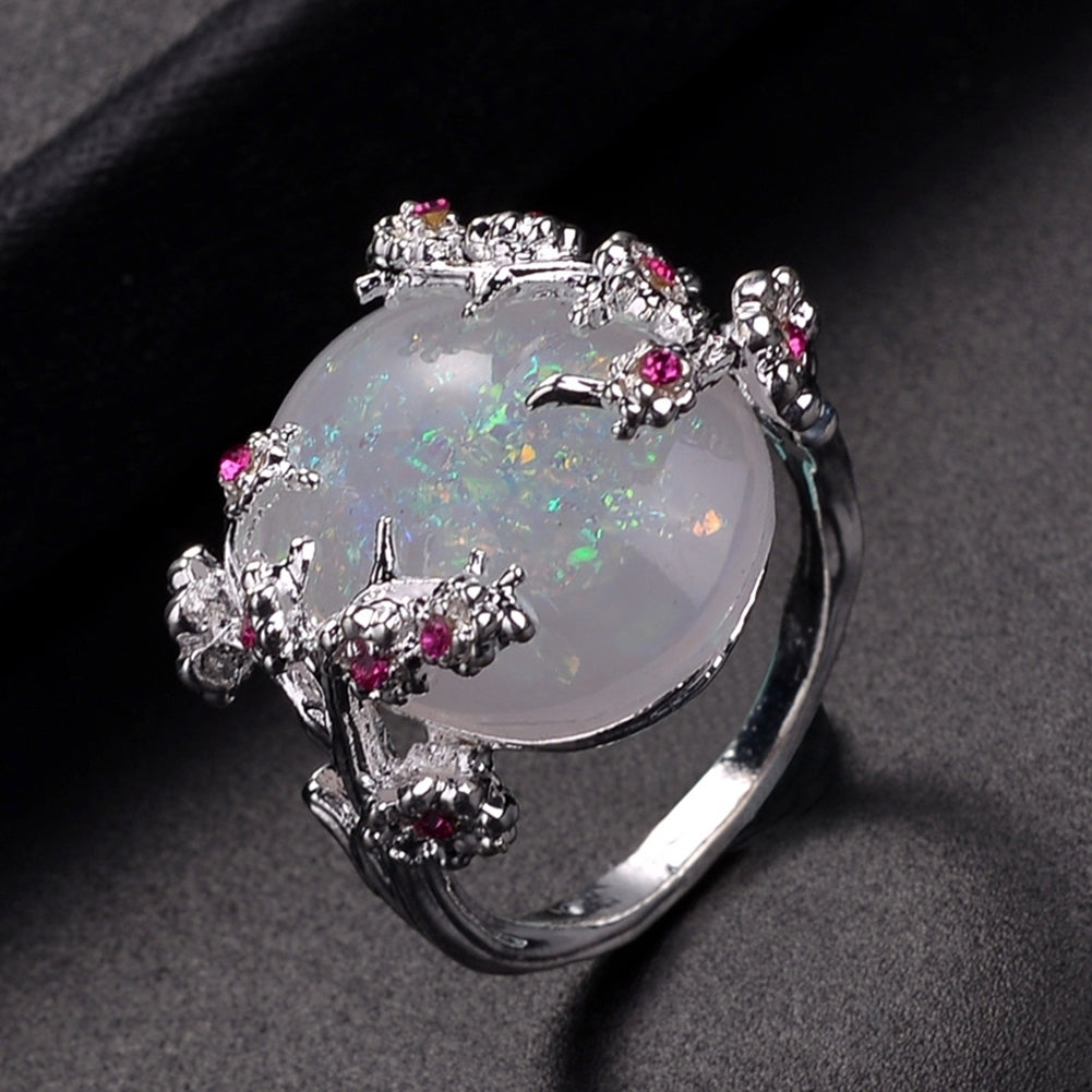 Women Wedding Jewelry Flower Design Oval Faux Gemstone Ring Rhinestone Decor Image 4