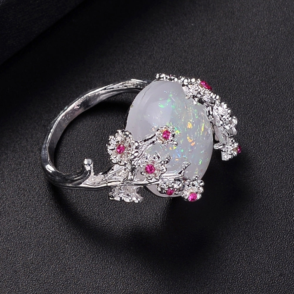 Women Wedding Jewelry Flower Design Oval Faux Gemstone Ring Rhinestone Decor Image 4