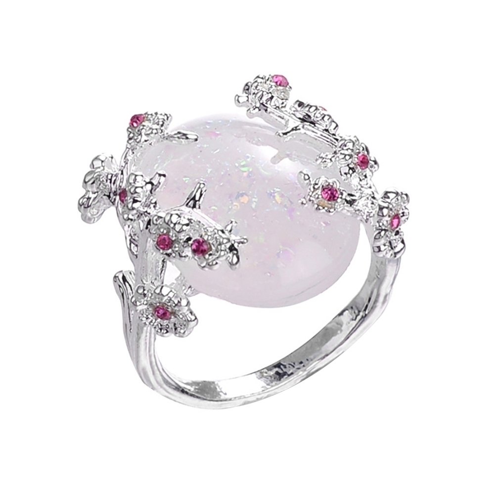 Women Wedding Jewelry Flower Design Oval Faux Gemstone Ring Rhinestone Decor Image 6