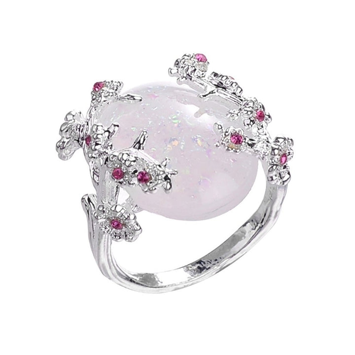 Women Wedding Jewelry Flower Design Oval Faux Gemstone Ring Rhinestone Decor Image 6