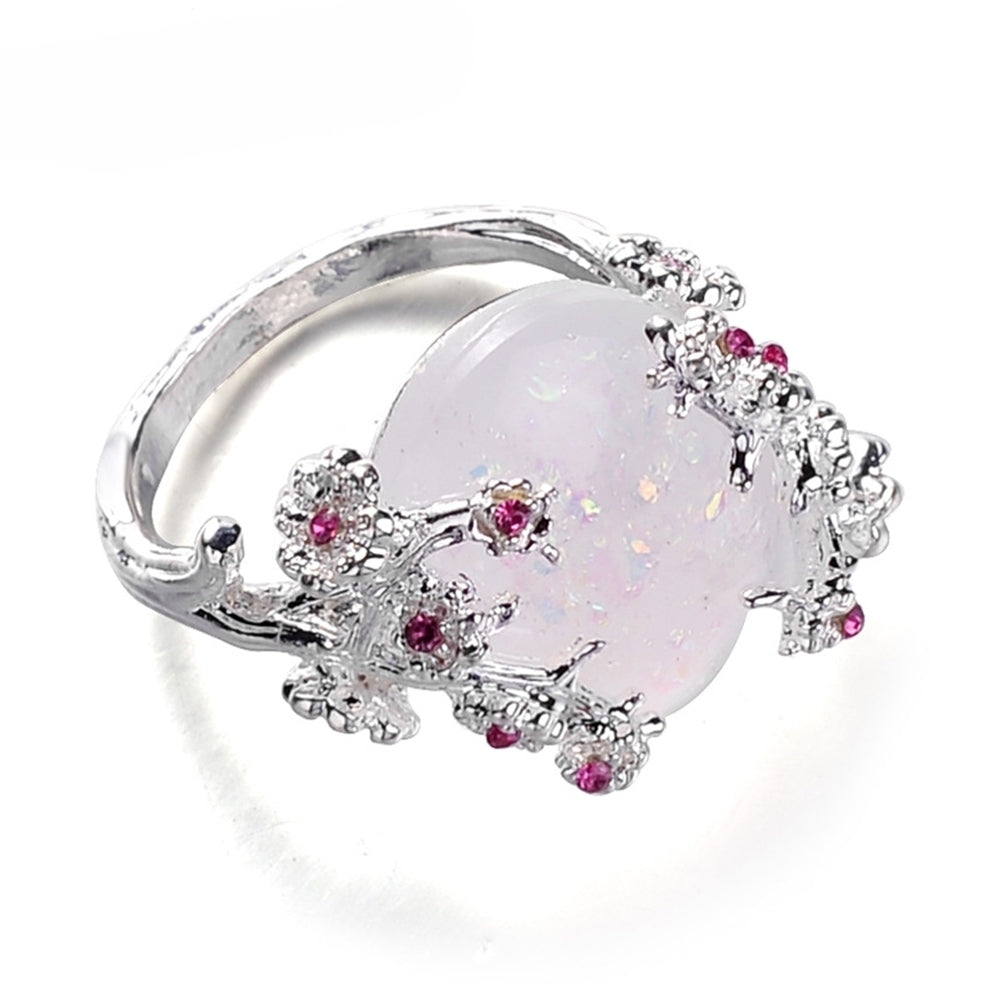 Women Wedding Jewelry Flower Design Oval Faux Gemstone Ring Rhinestone Decor Image 7