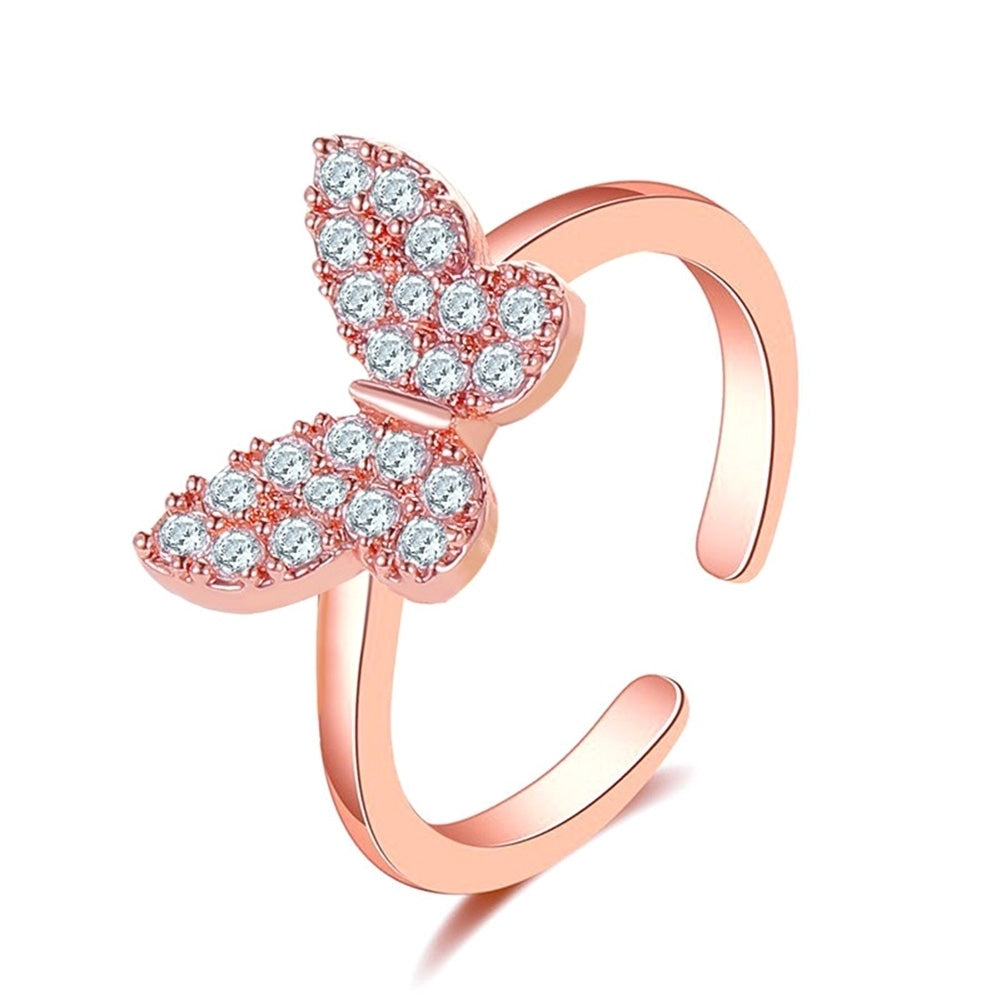 Stylish Women Butterfly Shape Opening Design Rhinestone Adjustable Ring Jewelry Image 4