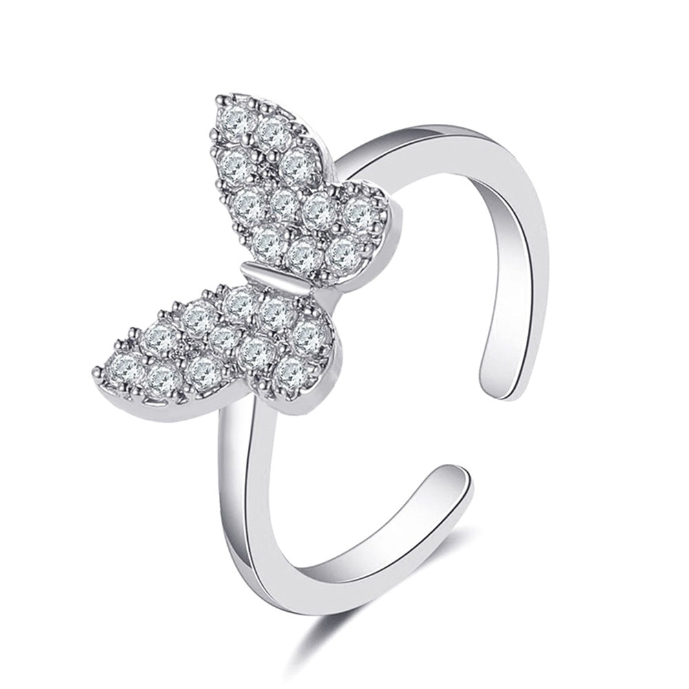 Stylish Women Butterfly Shape Opening Design Rhinestone Adjustable Ring Jewelry Image 6