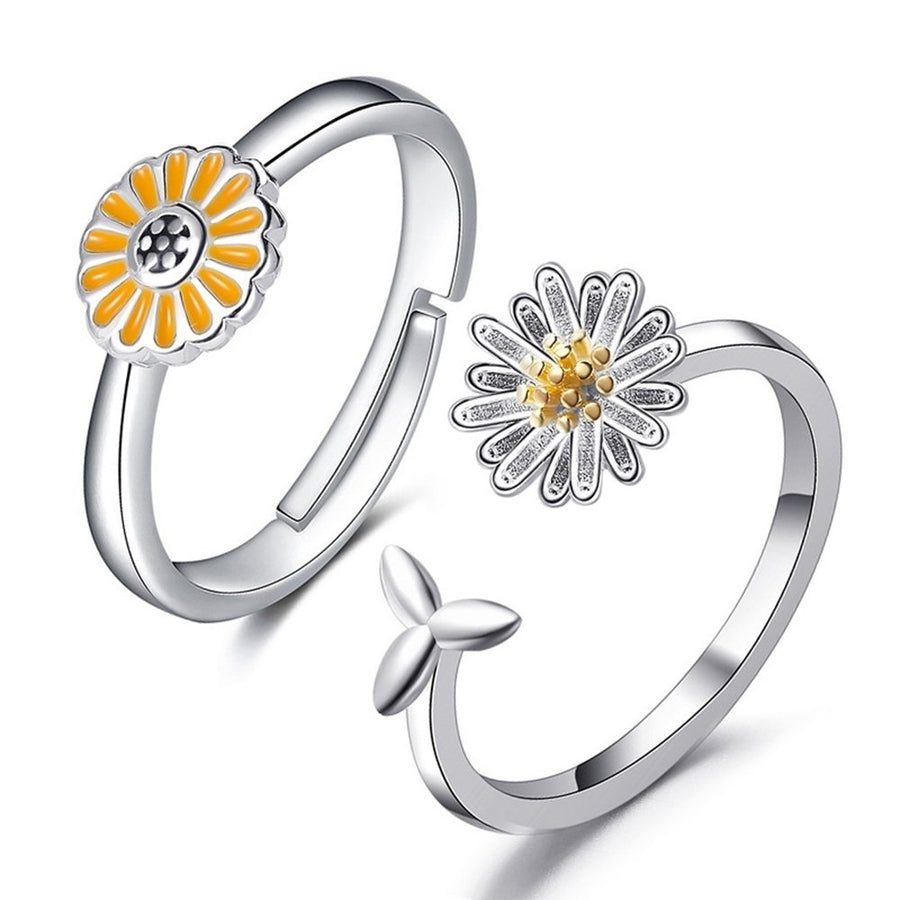 Women Simple Marguerite Sunflower Shape Opening Adjustable Ring Jewelry Decor Image 1