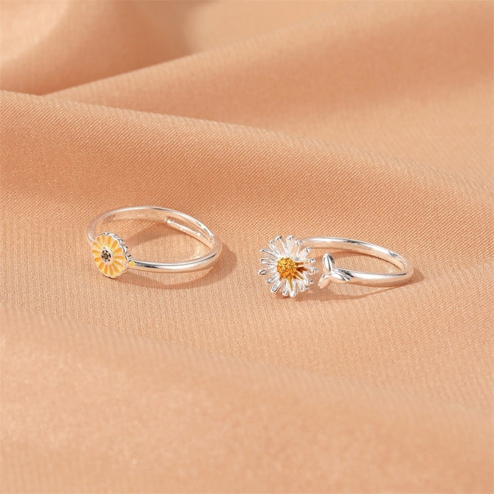 Women Simple Marguerite Sunflower Shape Opening Adjustable Ring Jewelry Decor Image 7