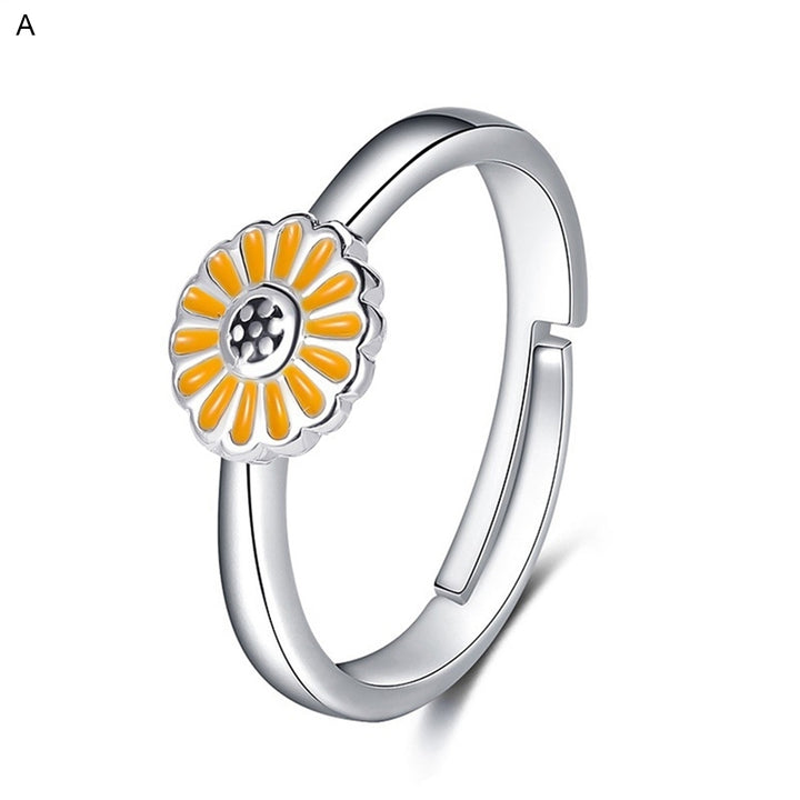 Women Simple Marguerite Sunflower Shape Opening Adjustable Ring Jewelry Decor Image 8