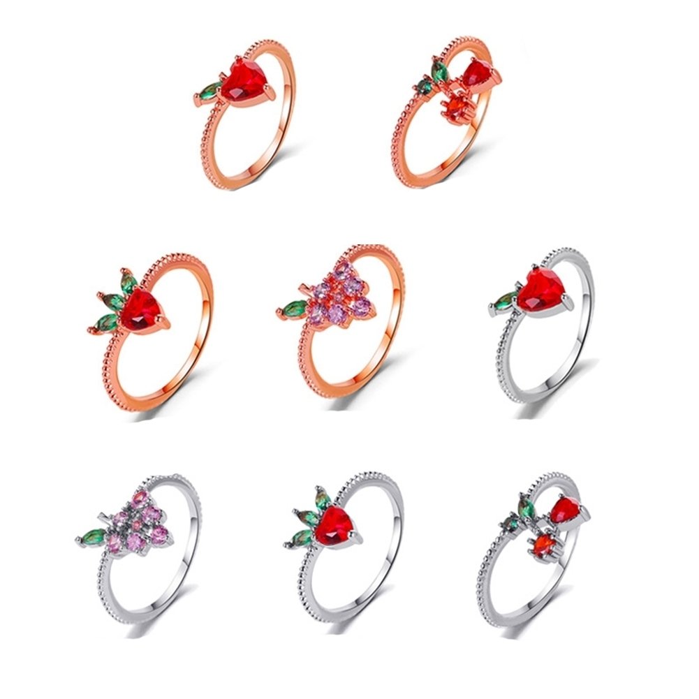 Lovely Style Grape Apple Strawberry Cherry Design Ring Women Jewelry Ornaments Image 1