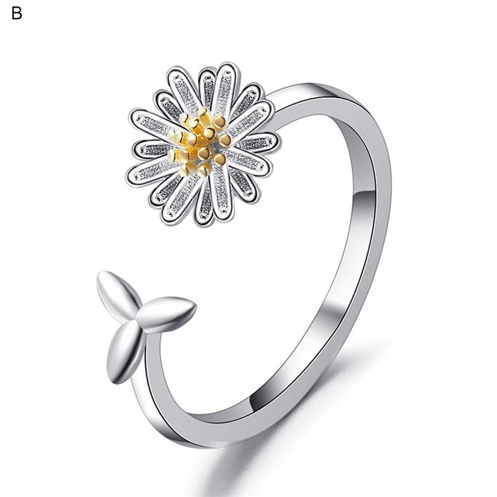 Women Simple Marguerite Sunflower Shape Opening Adjustable Ring Jewelry Decor Image 9