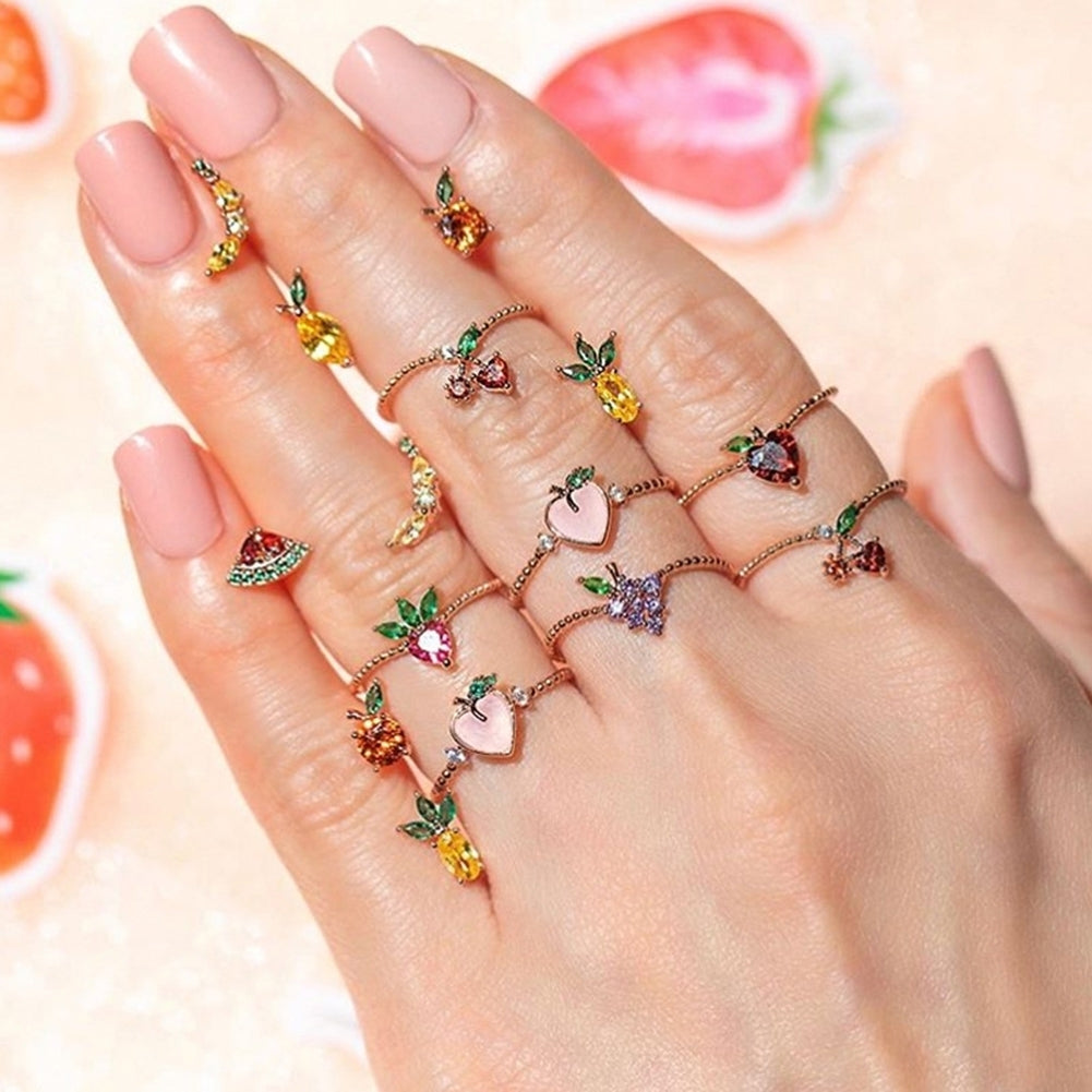 Lovely Style Grape Apple Strawberry Cherry Design Ring Women Jewelry Ornaments Image 2