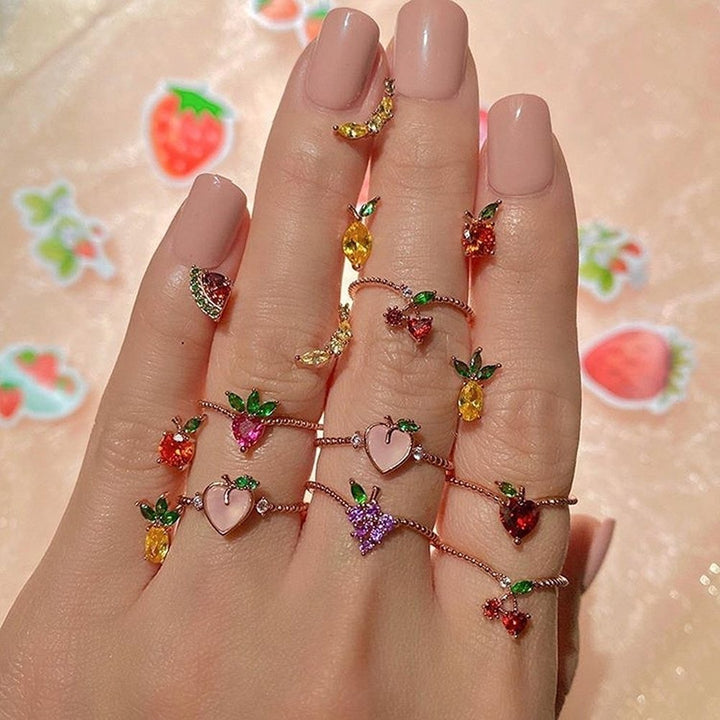 Lovely Style Grape Apple Strawberry Cherry Design Ring Women Jewelry Ornaments Image 3