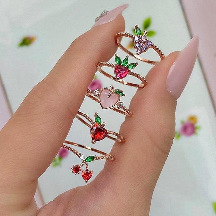 Lovely Style Grape Apple Strawberry Cherry Design Ring Women Jewelry Ornaments Image 4