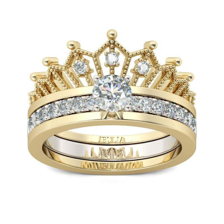 Detachable Women Fashion Crown Rhinestone Finger Ring Wedding Bride Jewelry Gift Image 3