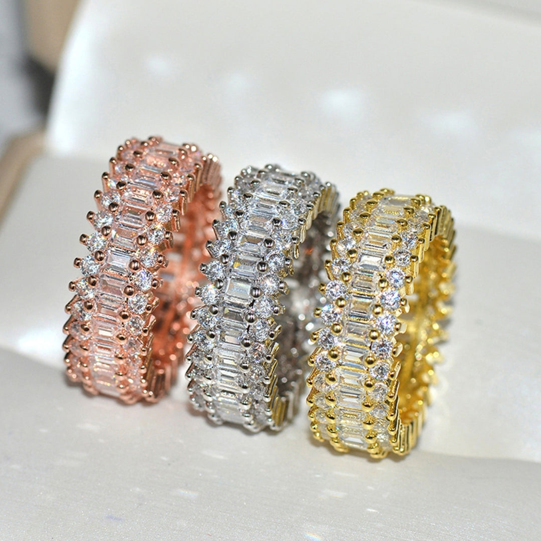 Women Creative Sparkling Cubic Zirconia Inlaid Wide Band Rings Jewelry Gift Image 4