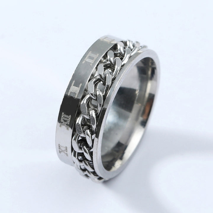 Men Stainless Steel Chain Roman Numeral Spinner Ring Jewelry Accessory Gift Image 4