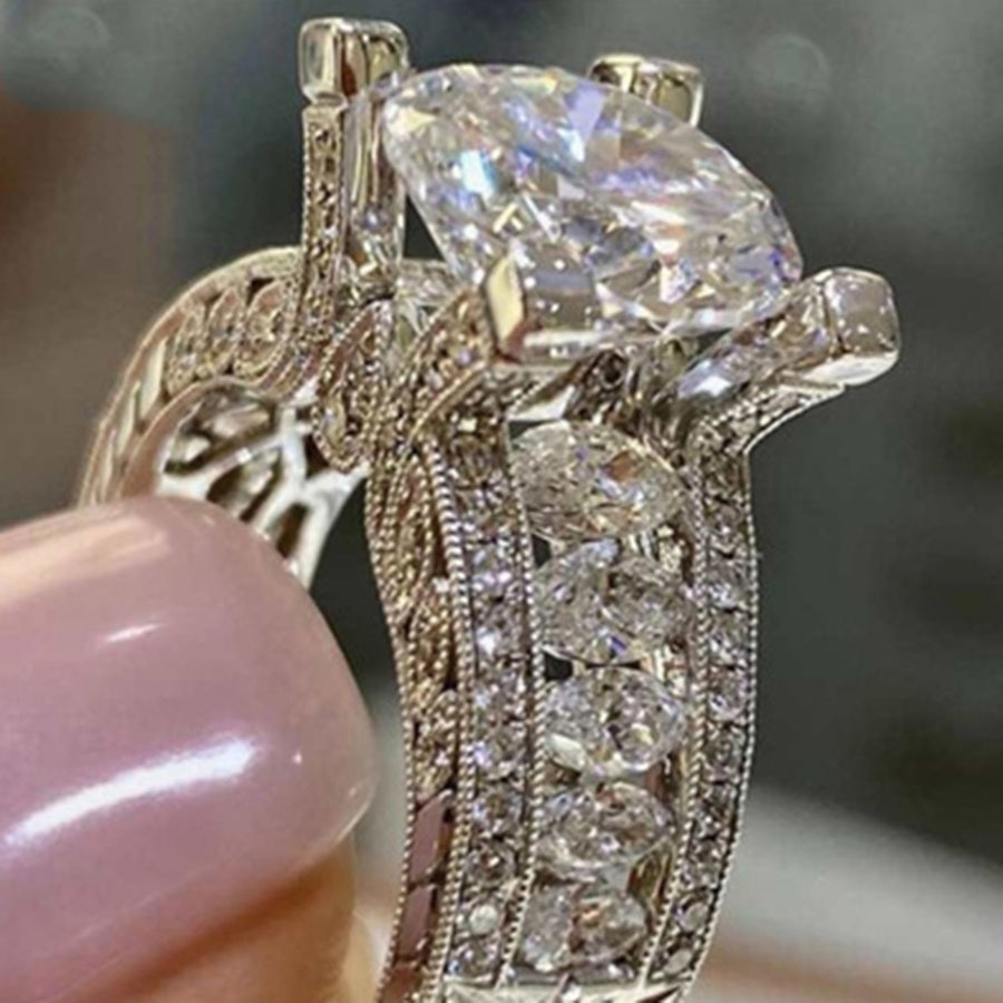 Women Cubic Zirconia Rhinestone Inlaid Wedding Finger Ring Engagement Jewelry Image 1