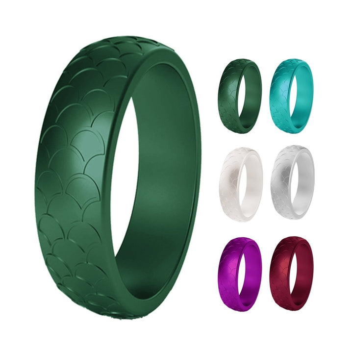 2Pcs Women Fish-scale Pattern Birthday Silicone Ring Wedding Band Accessory Image 1