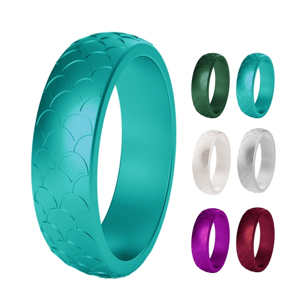 2Pcs Women Fish-scale Pattern Birthday Silicone Ring Wedding Band Accessory Image 2