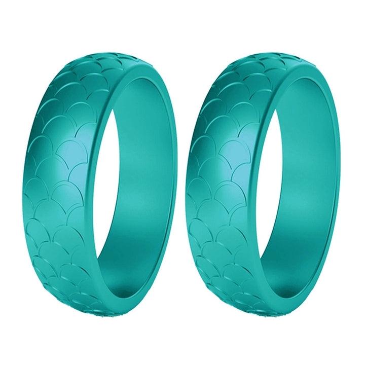 2Pcs Women Fish-scale Pattern Birthday Silicone Ring Wedding Band Accessory Image 10