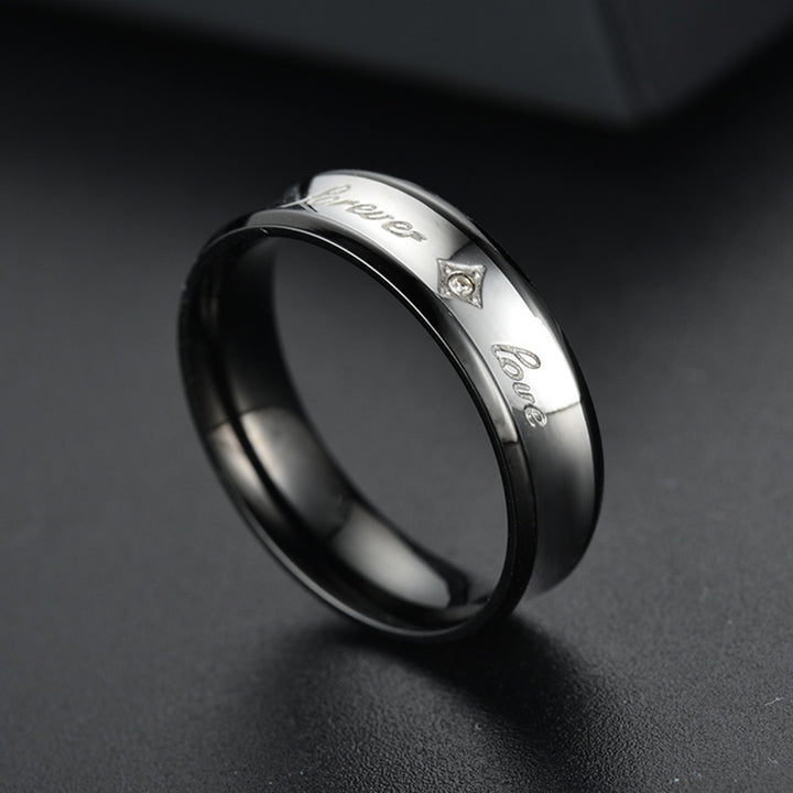 Men Fashion Rhinestone Inlaid Letter Forever Love Couple Wedding Ring Jewelry Image 1