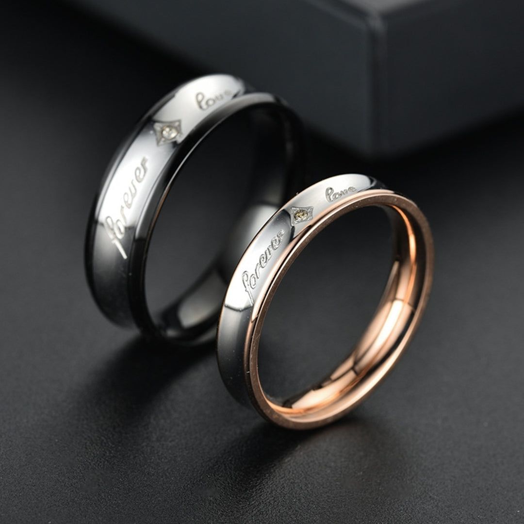 Men Fashion Rhinestone Inlaid Letter Forever Love Couple Wedding Ring Jewelry Image 3